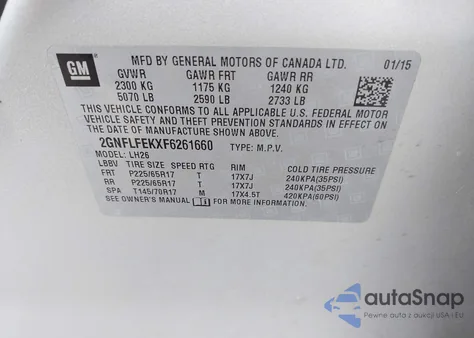 2015 Chevrolet Equinox 1Lt из США, поврежденный, VIN 2GNFLFEKXF6261660